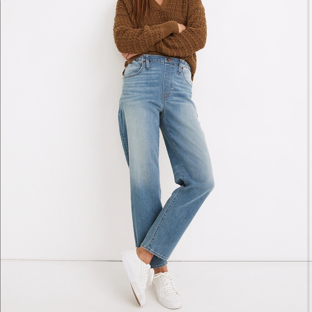 New Madewell Pull-On Jeans Keefe Wash Blue Women Size 27 Faux Fly Elastic Waist
